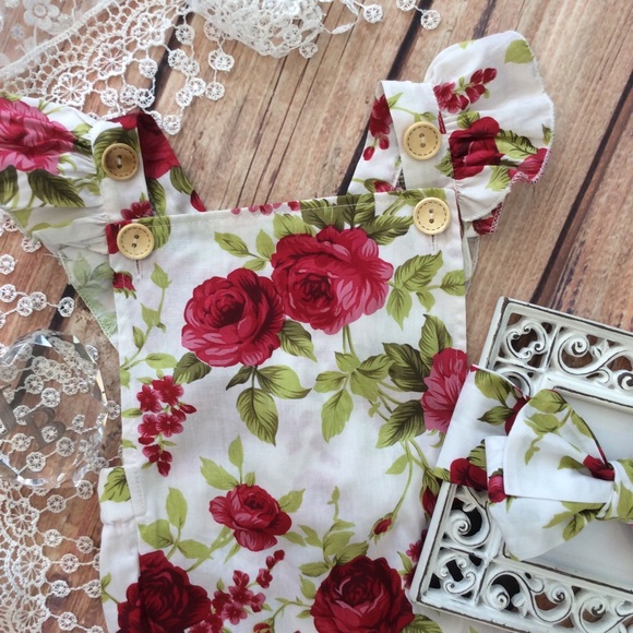 Boutique Baby Halter rose Romper & Headband - Picture 2 of 4